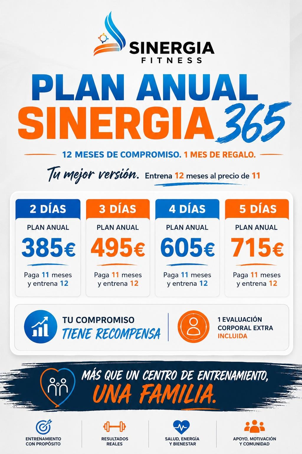 Plan Anual Sinergia 365. Entrena 12 meses al precio de 11.